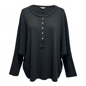 NWOT Vanilla Bay Women's Black Button Henley Long Sleeve Top Shirt - 1X